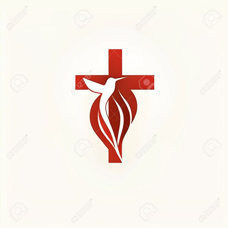 Church logo. Cross and dove, symbol of the Holy Spirit