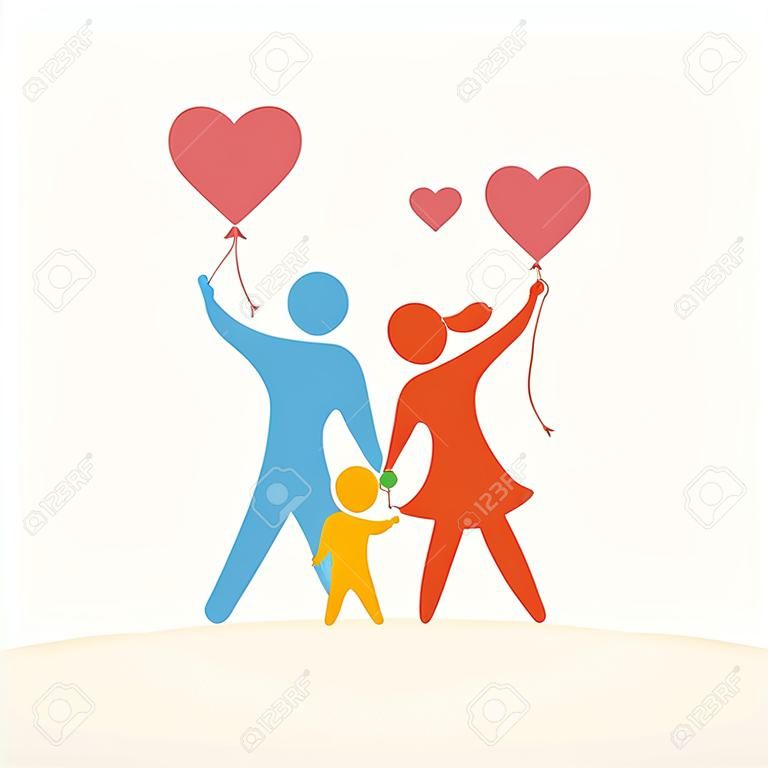 A happy family. Multicolored figures, loving family members. Parents: Mom, Dad, kids.