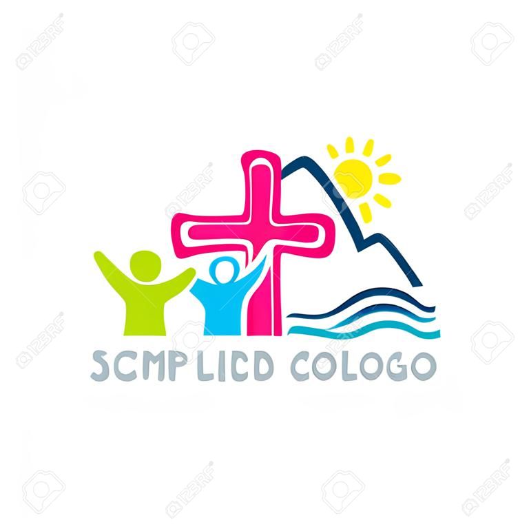 Logotipo do acampamento de crianças. Símbolos cristãos.