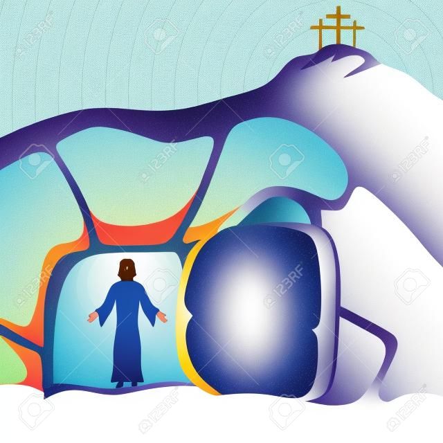 Wielkanocna ilustracja. Jezus Chrystus zmartwychwstał.