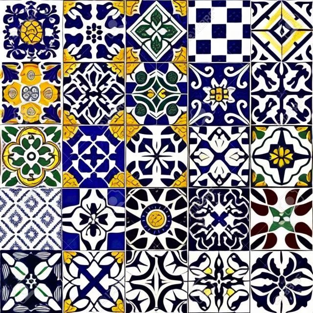 Seamless pattern with portuguese tiles in talavera style. Azulejo, moroccan, mexican ornaments