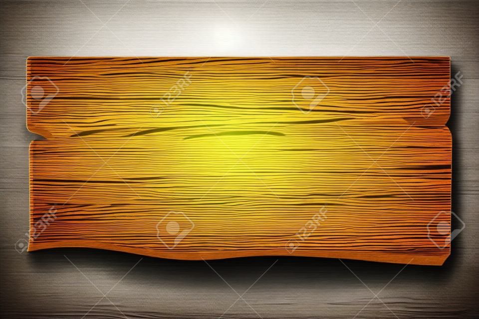 Wood sign, banner, wooden empty plank in cartoon style isolated on white background. Game assets, ui element. Textured material, frame for massage, decoration. . Vector illustration