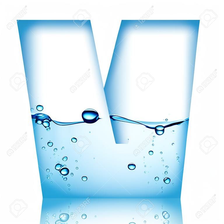 El agua y la letra del alfabeto de burbuja de agua con la reflexión Letter W