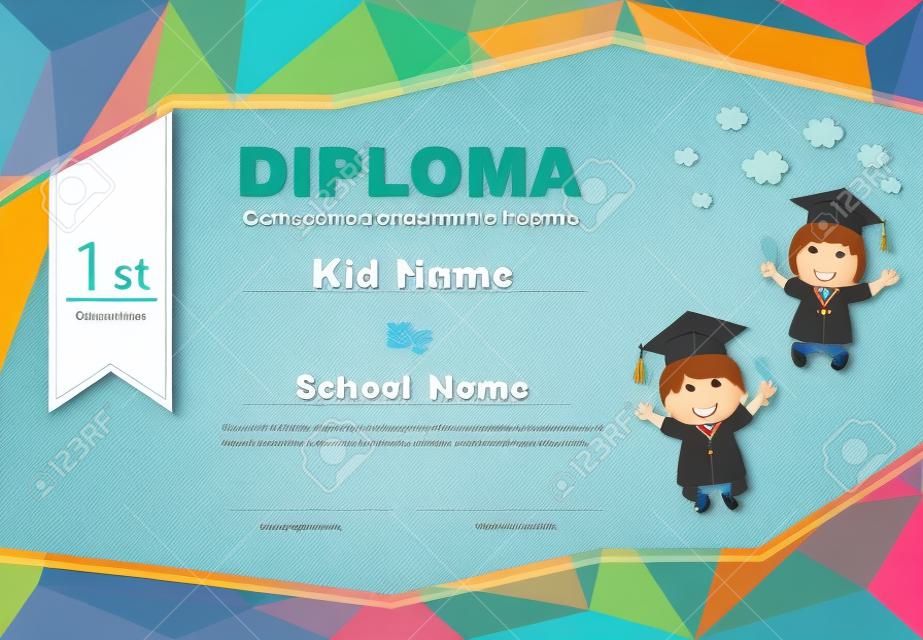 Kids diploma certificate background design template.