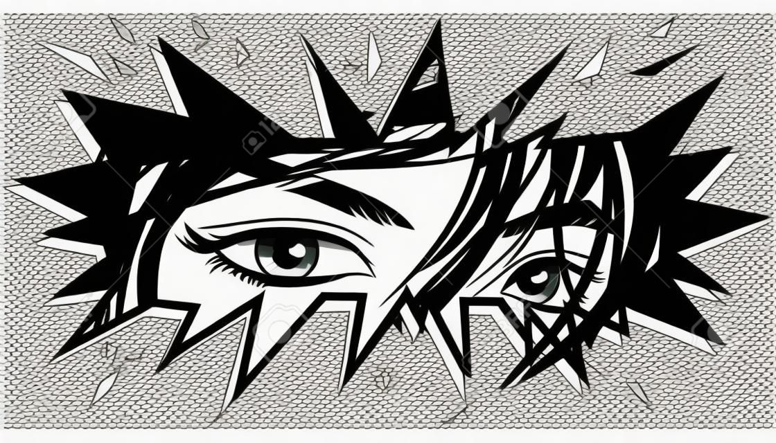 Eyes of a girl in the style of manga and anime. View vector image, isolated from background.