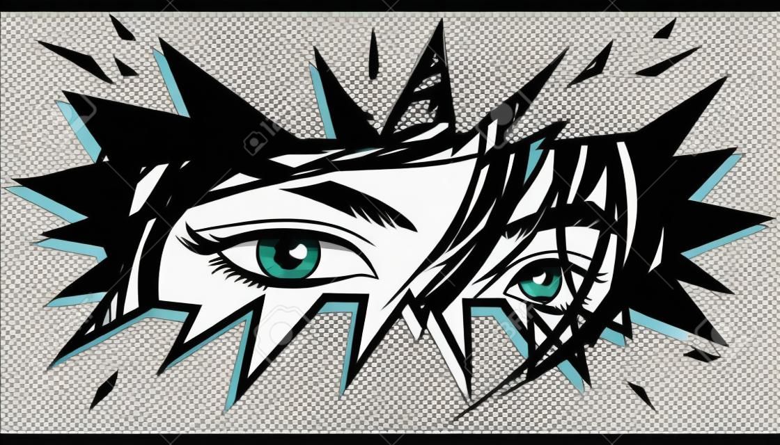 Eyes of a girl in the style of manga and anime. View vector image, isolated from background.
