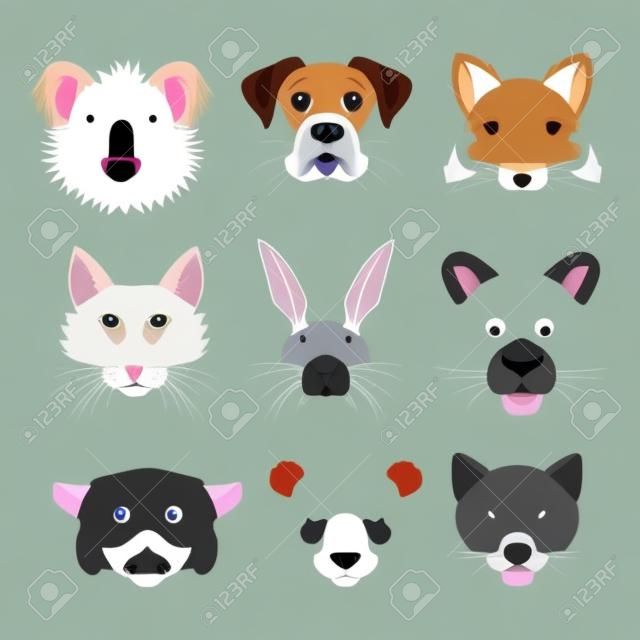 Wideo czat skutki zwierząt twarze płaskie ikony szablony psa, królika, kot