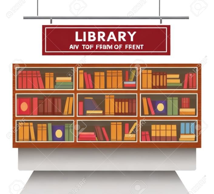 Bibliothèque avec n'importe quel livre une affiche promotionnelle de smart friend moto avec grande bibliothèque en bois pleine avec des volumes fraîchement imprimés en illustration vectorielle isolé coloré cartons colorés sur fond blanc.