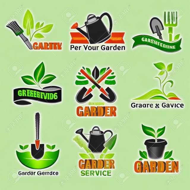 Tuinieren service en tuinplanten logo templates voor tuinman en landbouw.