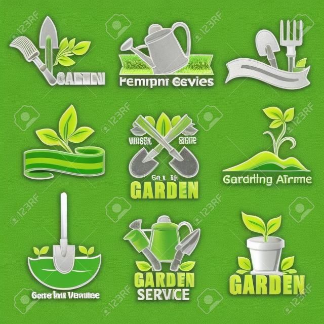 Tuinieren service en tuinplanten logo templates voor tuinman en landbouw.