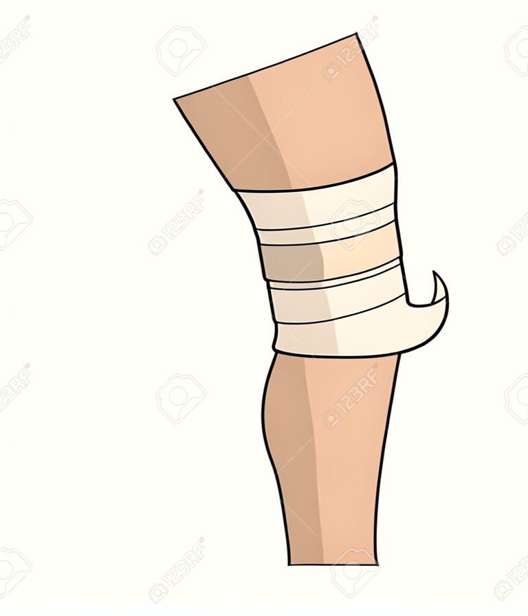 Bandaging knee elastic bandage joint injury leg trauma first aid vector isolated human body part medicine traumatology treatment and healthcare sprain meniscus damage emergency help pain or ache.