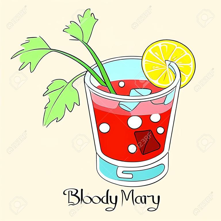 Bar cocktail, Bloody Mary drink with celery stick and lemon slice