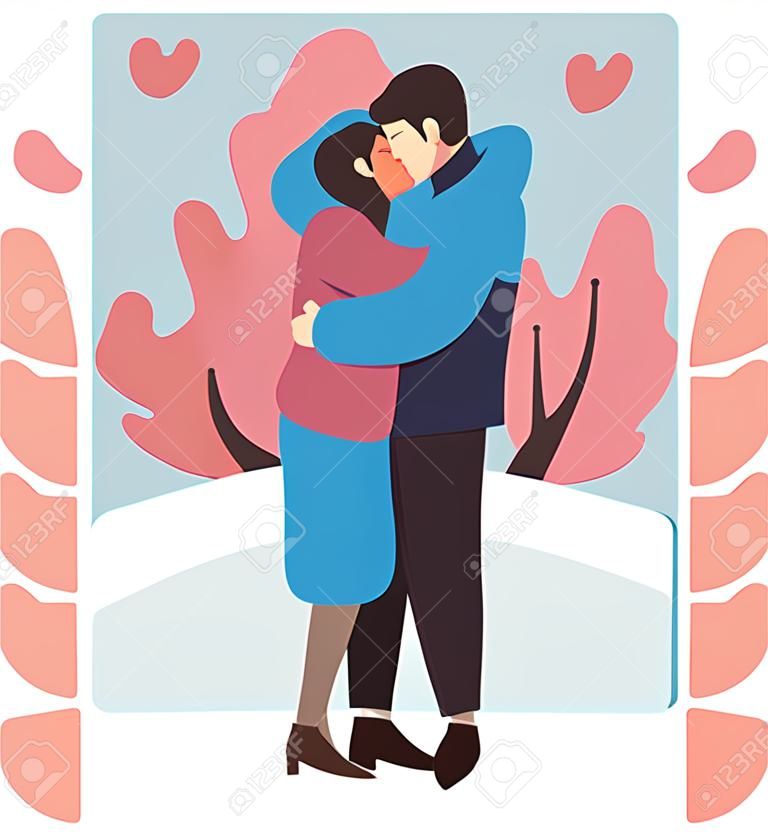 Homem e mulher na data beijando no parque