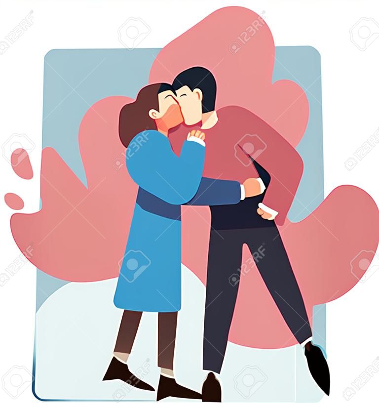 Hombre y mujer en cita besándose en el parque