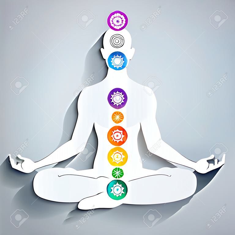 Meditation and chakras. Vector illustration.