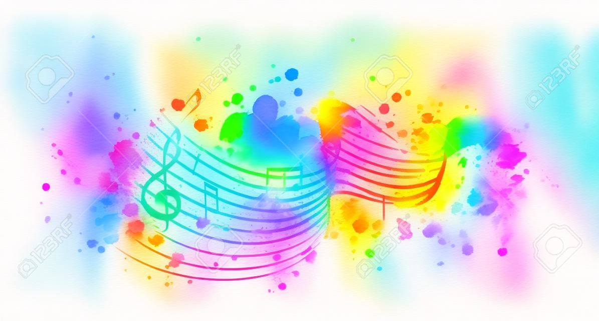rainbow vector music background with notes and watercolor splash
