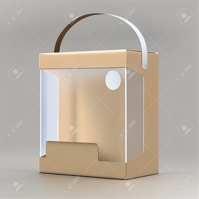 Light Realistic Package Cardboard Box with a handle and a transparent plastic window illustration