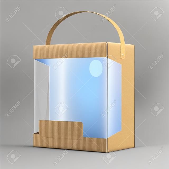 Light Box réaliste emballage de carton avec une poignée et une illustration fenêtre en plastique transparent