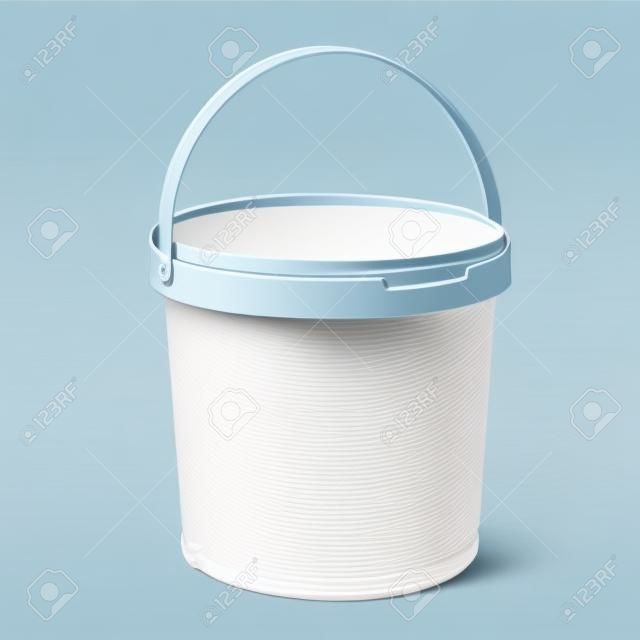 Small White plastic bucket. Product Packaging For food, foodstuff or paints, adhesives, sealants, primers, putty. Vector