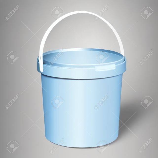 Small White plastic bucket. Product Packaging For food, foodstuff or paints, adhesives, sealants, primers, putty. Vector