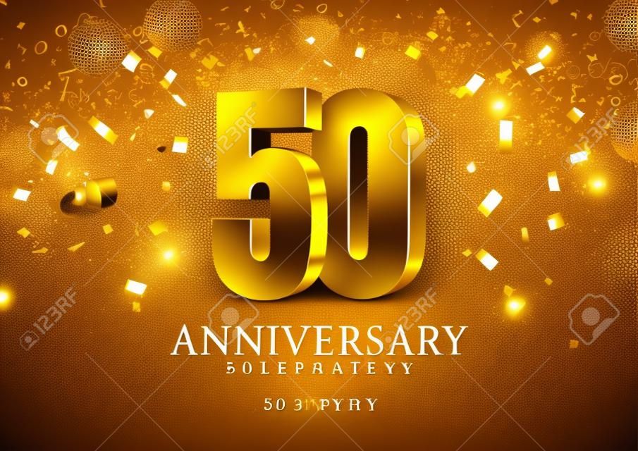 Anniversary 50. goud 3d nummers. Poster template voor het vieren van 50-jarig jubileum evenement. Vector illustratie