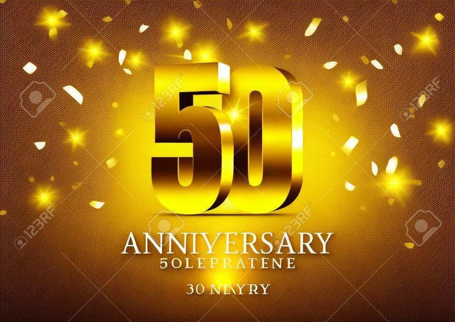 Anniversary 50. goud 3d nummers. Poster template voor het vieren van 50-jarig jubileum evenement. Vector illustratie