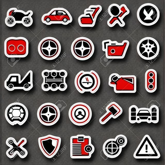 Iconen voor webdesign. Automotive rode stickers.
