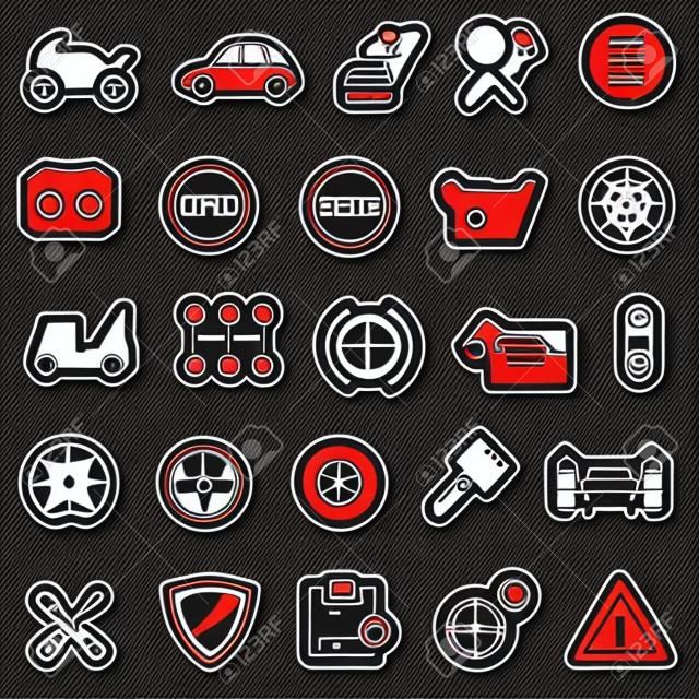 Icons for web design. Automotive red stickers.