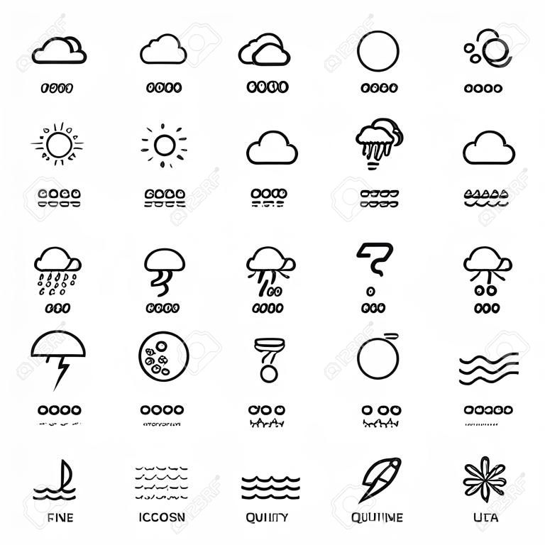 Conjunto de ícones de esboço. Símbolos planos sobre o tempo