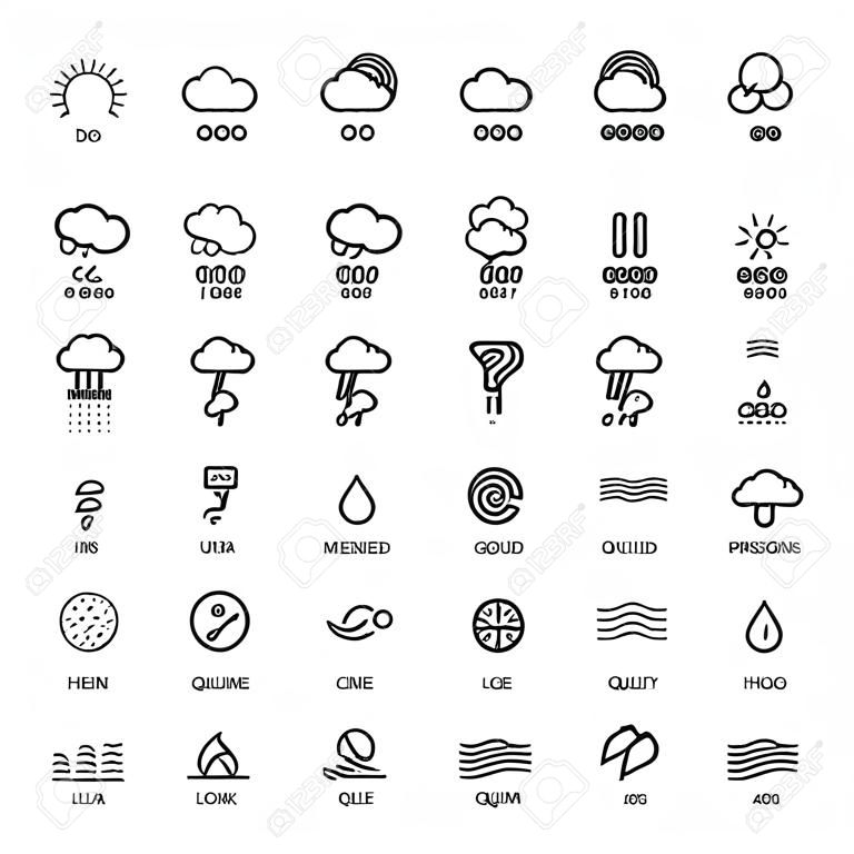 zestaw ikon kontur. Płaskie symbole o pogodzie