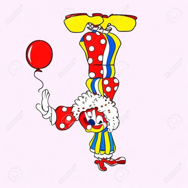 Vector illustration of cute cartoon redhead clown standing on his hand. Isolated on a white background.