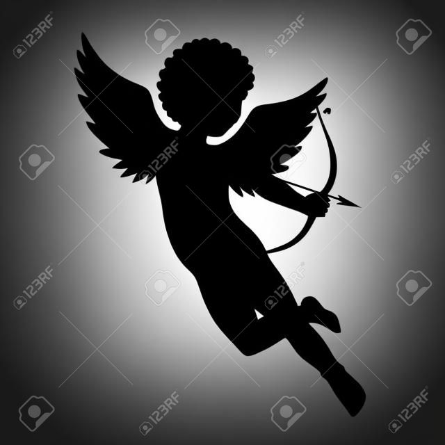 silueta del vector negro de un tiro de flecha de Cupido. Aislado en blanco.