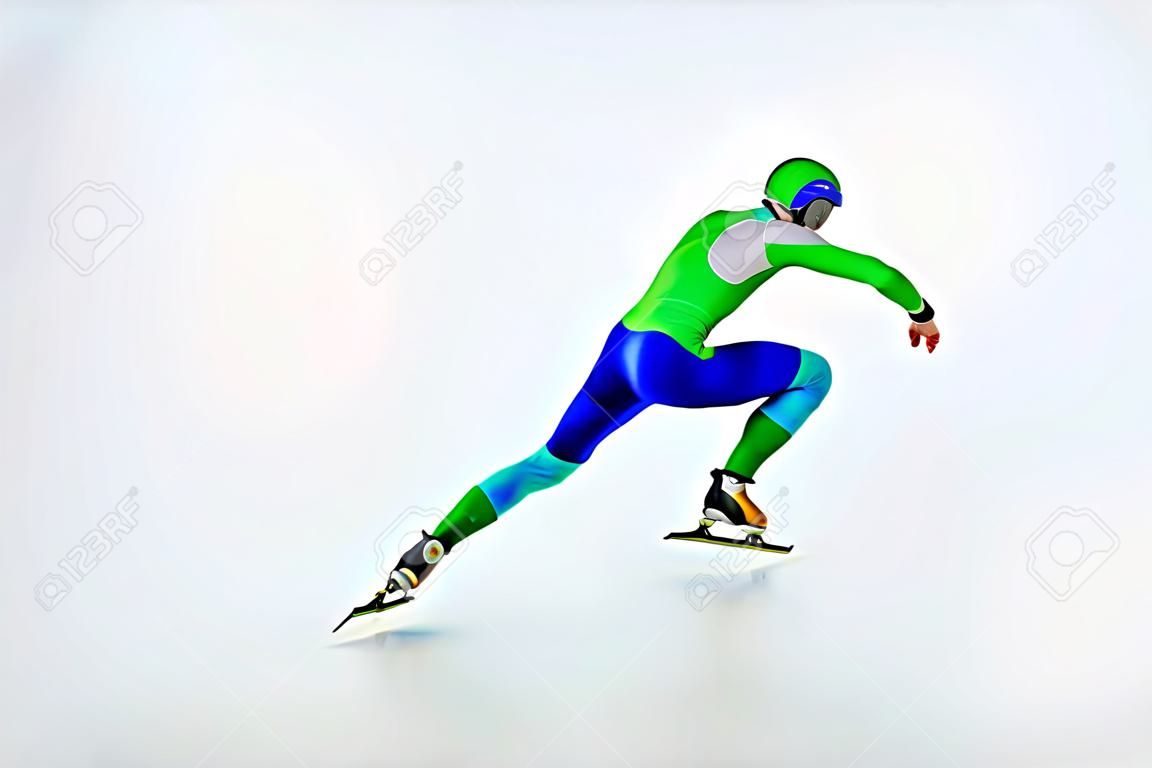 Sportoló gyorskorcsolya a gyorskorcsolya versenyeken fehér alapon