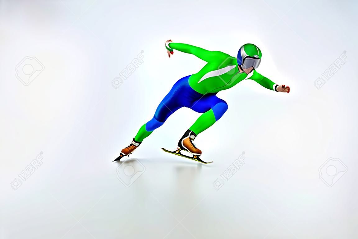 Sportoló gyorskorcsolya a gyorskorcsolya versenyeken fehér alapon