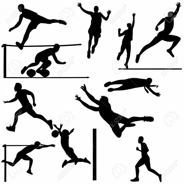 Set track and field sports jumping black silhouette