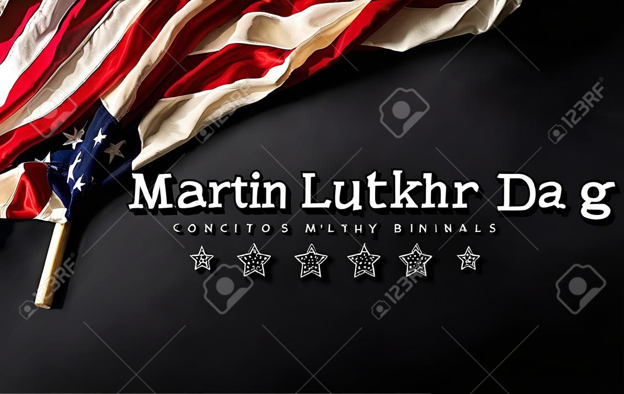 Martin Luther King Day celebrated concept. American flag against wooden background