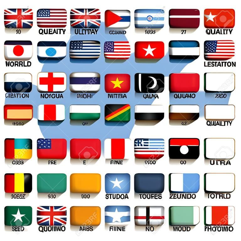 Set di Vector Rectangle Pillow Button forma Bandiere del Mondo maggior Uniti