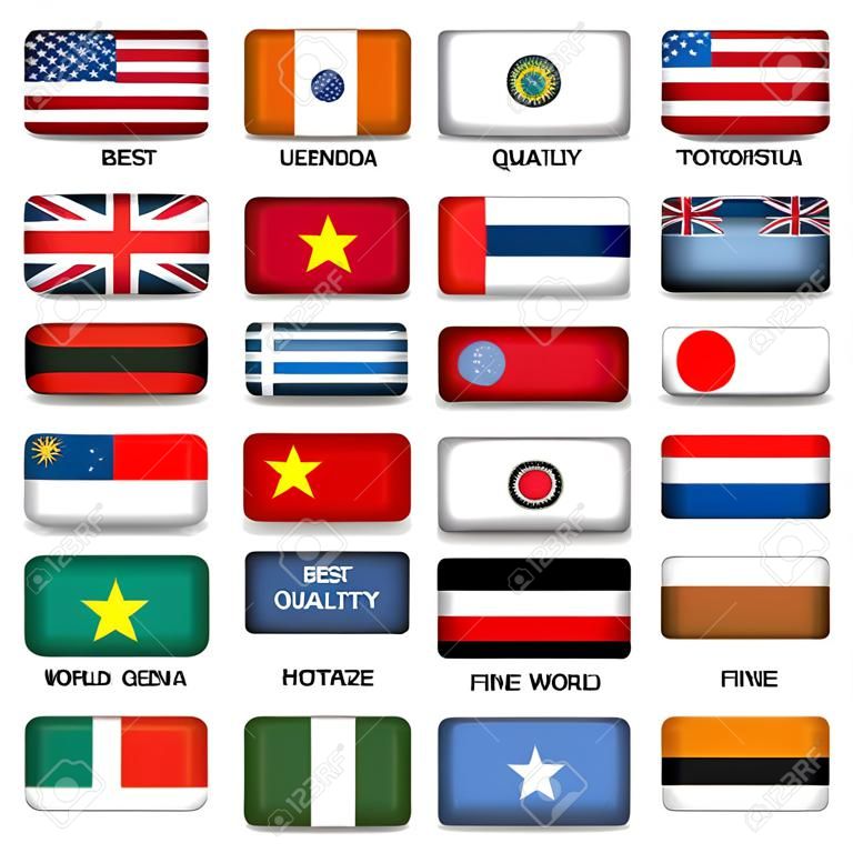 Set di Vector Rectangle Pillow Button forma Bandiere del Mondo maggior Uniti