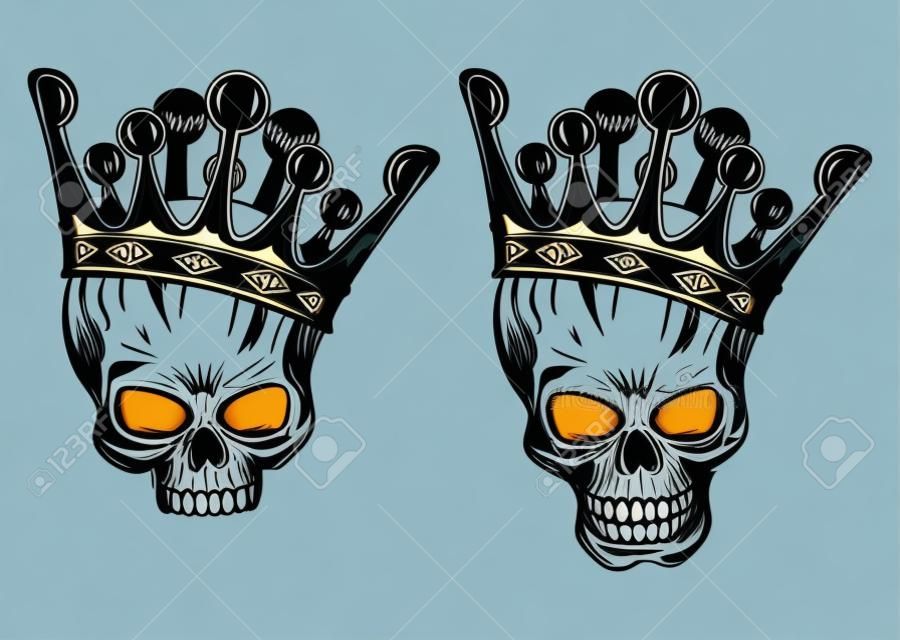 Ilustración vectorial cráneos con coronas