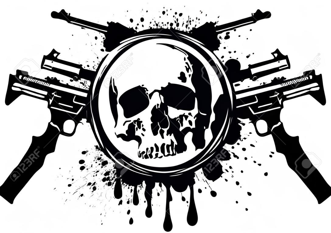 Abstract vector illustration crossed automatic rifles and skull