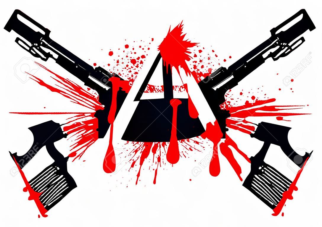 Ilustracji wektorowych dwa skrzyżowane pistolet maszynowy i czerwony symbol anarchii do projektowania tatuaż lub t-shirt