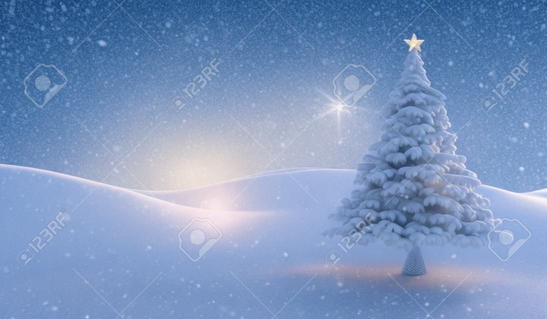 Téli táj karácsonyfa - 3D render