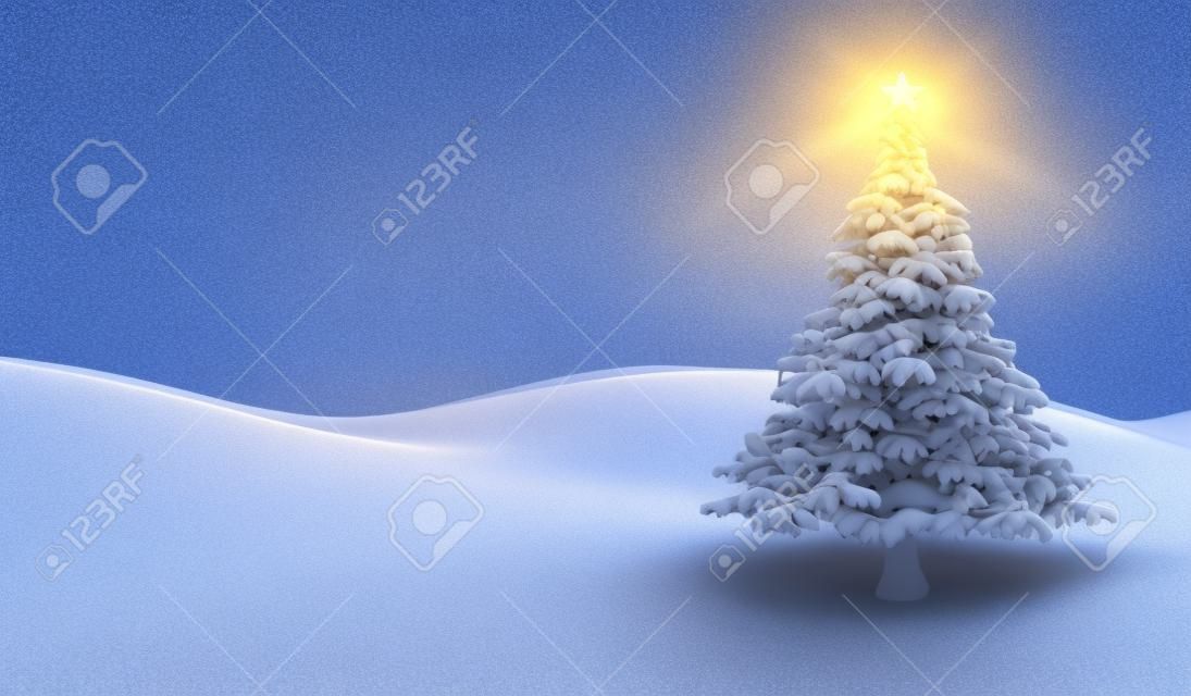 Winter scene with Christmas tree - 3D render