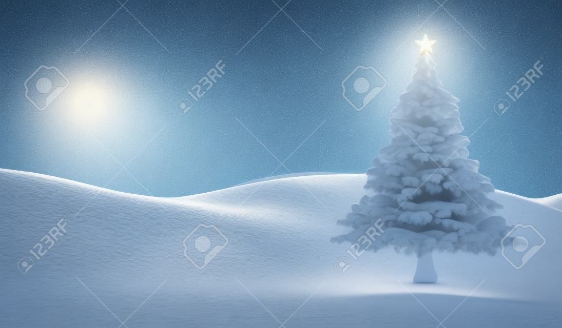Cena de inverno com árvore de Natal - render 3D