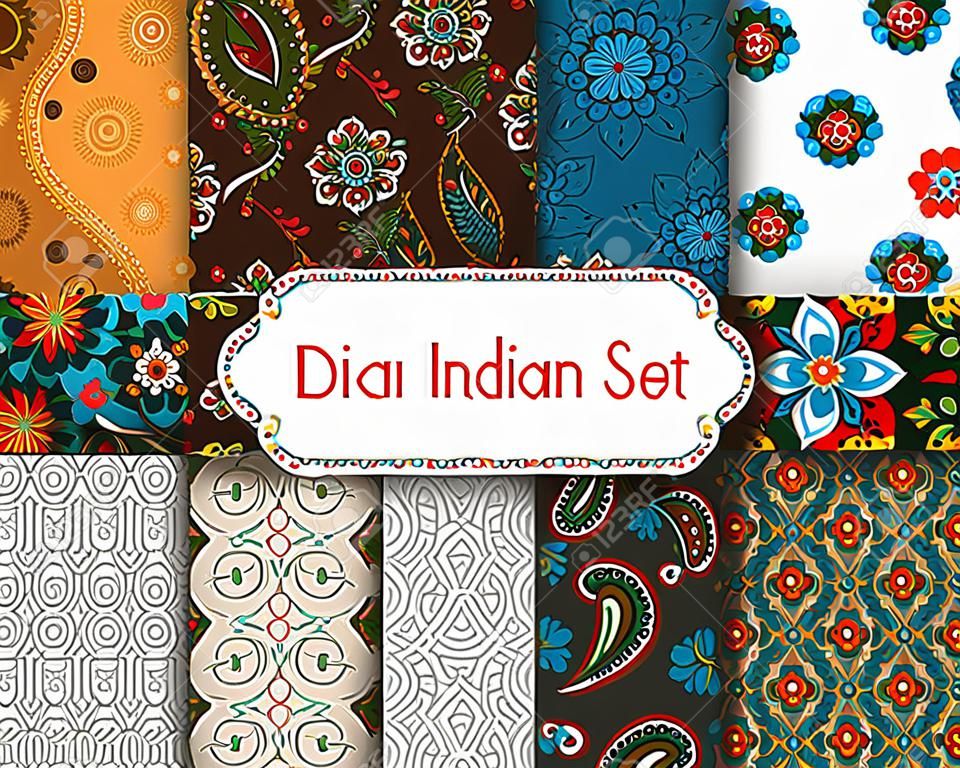 Indian pattern set, bright floral ornaments for backgrounds