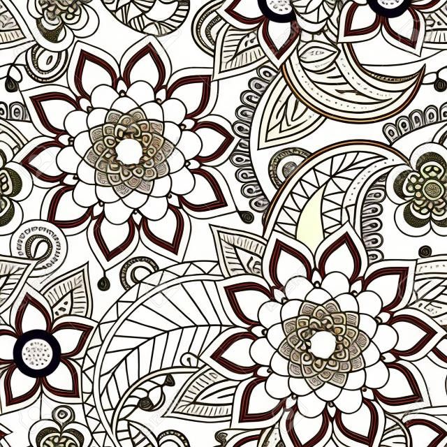 Seamless asian paisley pattern floreale disegnato a mano