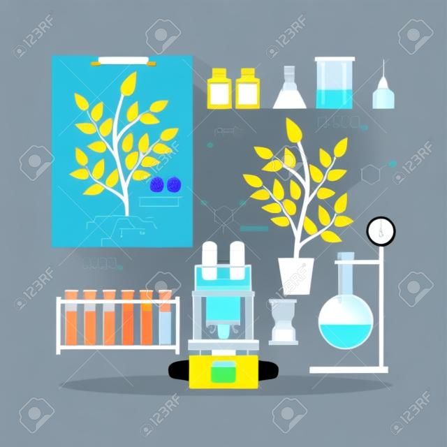 Biology research laboratory equipment icons. Vector illustration.