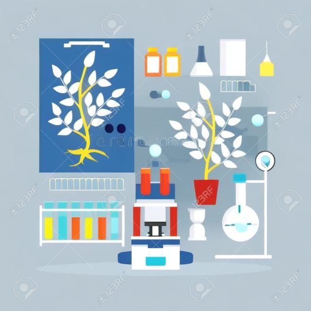 Biology research laboratory equipment icons. Vector illustration.