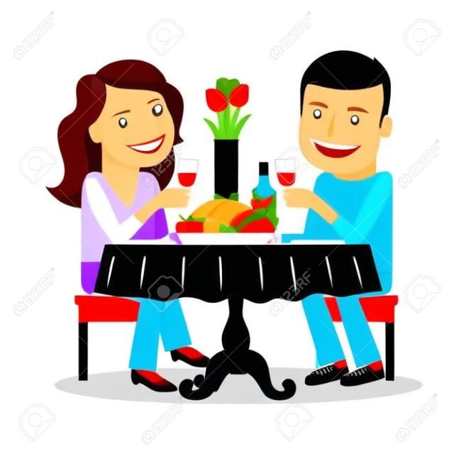 情侣共进晚餐在餐厅浪漫日期图标白色背景矢量插图