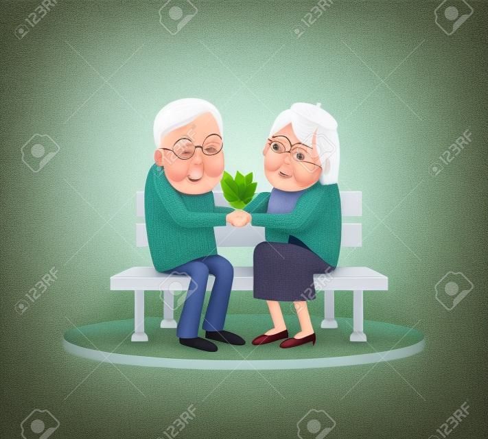 Belle vieux couple assis sur un banc